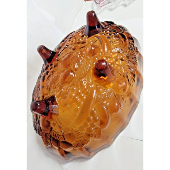 Indiana Glass Harvest Grape Amber Carnival Glass Footed Oval Fruit Bowl - Picture 8 of 12
